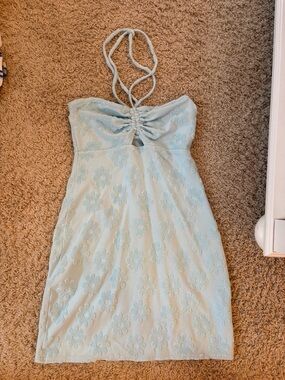 American Eagle Outfitters Light Blue Floral Halter Dress